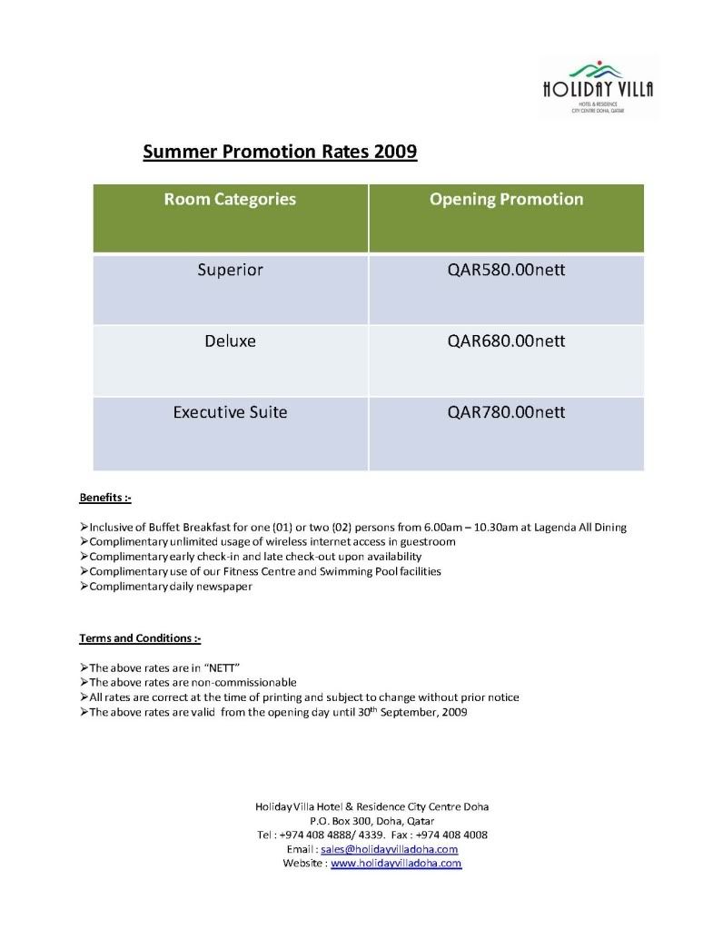 Holiday Villa Doha Summer Promotions