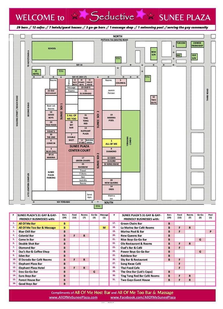 New updated map of Sunee Plaza by All of Me bar Gaybutton Thai