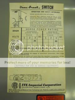 IMPERIAL CORP. HEAVY DUTY SAFETY SWITCH C# SN 424  